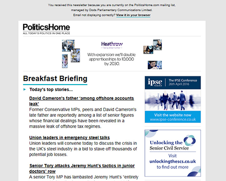PoliticsHome email